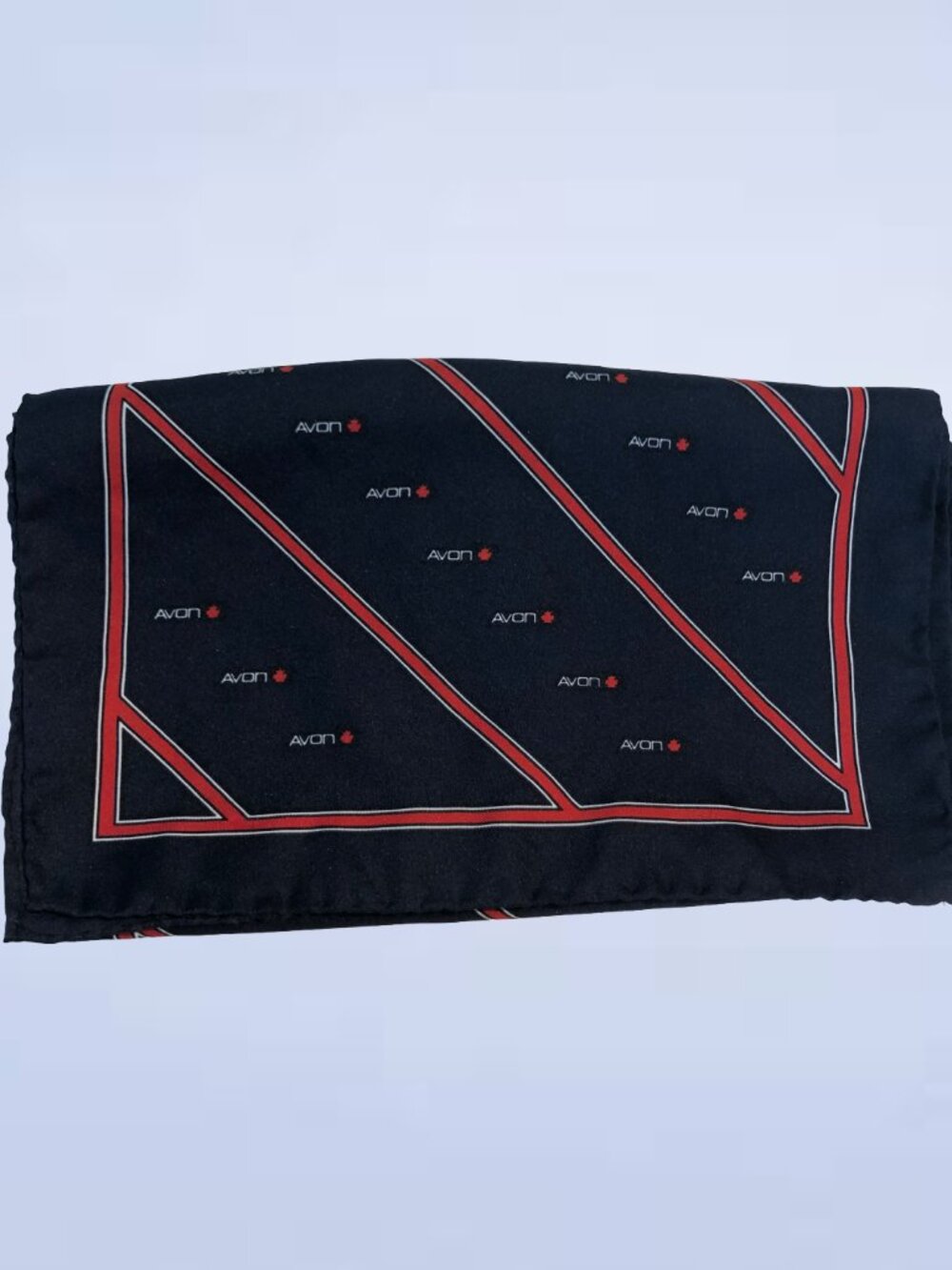 Vintage Avon Black & Red Striped Silk Scarf with Handrolled Hem